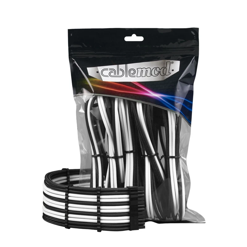 CableMod PRO ModMesh 12VHPWR kabeļa pagarinātāja komplekts, melnbalts, 16 kontaktu PCIe 12VHPWR pagarinātāju komplekts