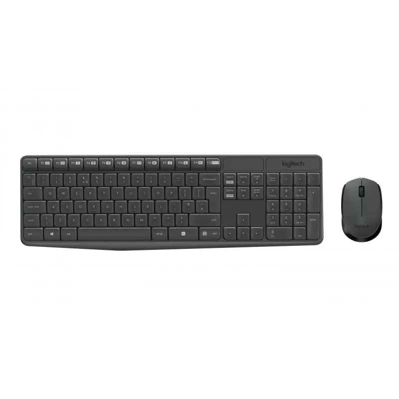Logitech MK235 Izturīgs bezvadu tastatūras un peles komplekts pelēkā krāsā