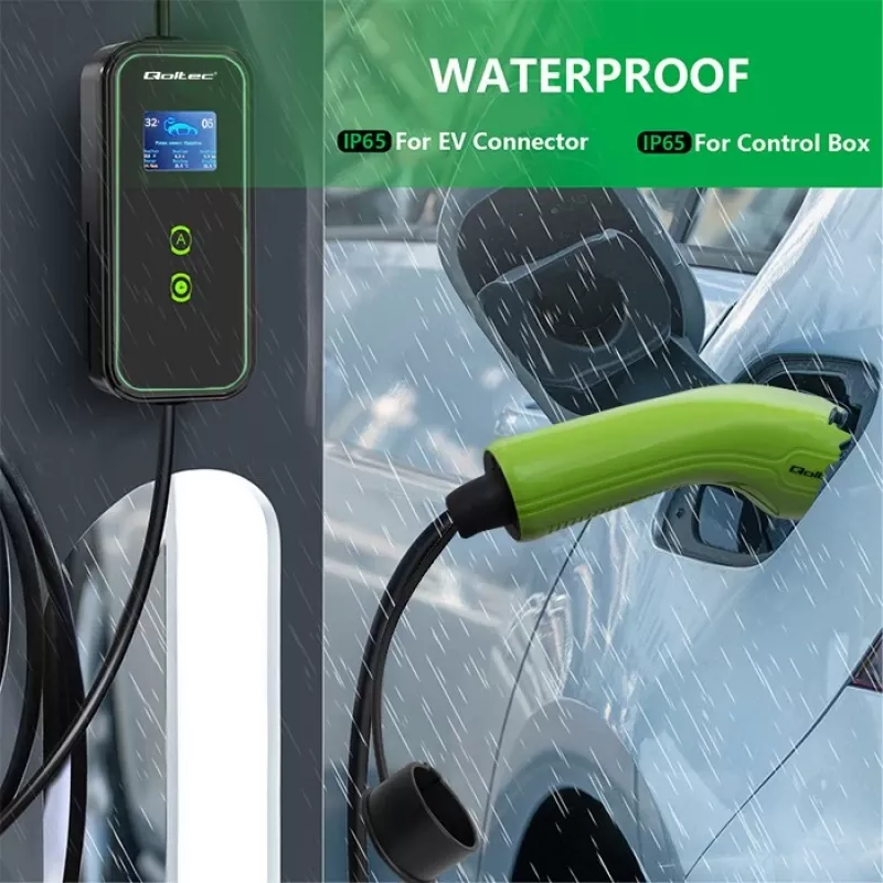 Qoltec Mobile EV Car Charger Adjustable 2in1 Type2 | 7kW | 230V | CEE 3 PIN | Wi-fi | LCD | Portable | Wallbox | 5m