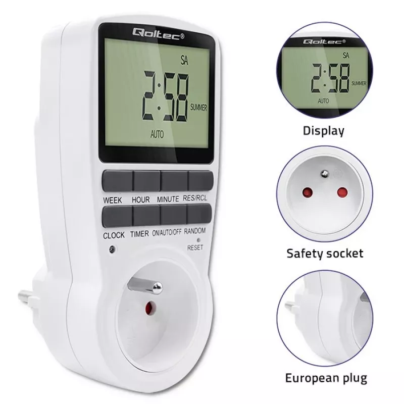 Elektroniskais taimeris QOLTEC PC0628 ar LCD displeju, 24 stundu atpakaļskaitīšana