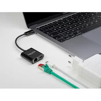 USB Type-C adapteris DeLOCK 66644 Gigabit LAN ar strāvas padevi