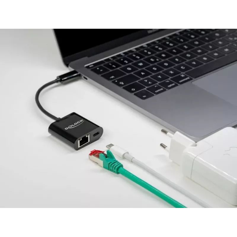 USB Type-C adapteris DeLOCK 66644 Gigabit LAN ar strāvas padevi