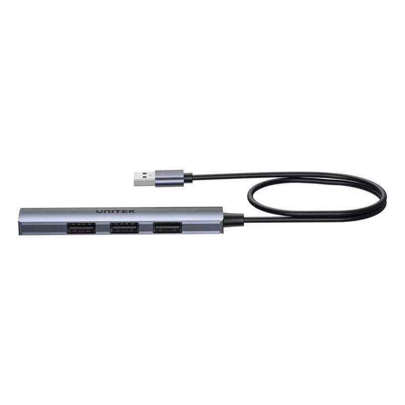 USB centrmezgls Unitek H1208CGY01 — 4 portu USB 3.0 (5 Gbps), atpakaļsaderīgs ar USB 2.0, alumīnija