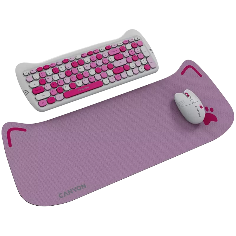 Bezvadu tastatūras un peles komplekts CANYON HSET-W6 Pink Kitty Edition