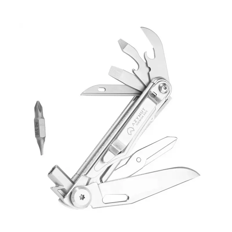 Multitool AZYMUT H2038B — 8 rīku nerūsējošā tērauda kompakts EDC, 173 mm, 125 g, ar maciņu un uzgaļu komplektu
