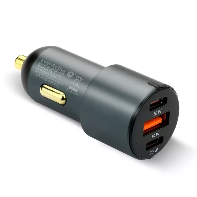 Automašīnas lādētājs everActive CC-40Q QC3.0 60W, USB automašīnas strāvas adapteris mobilo ierīču uzlādēšanai