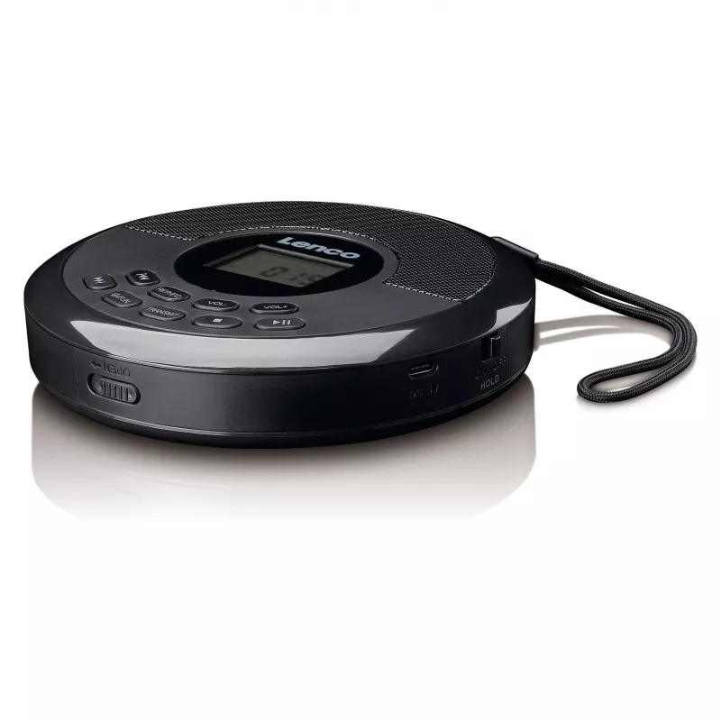 Portable CD player Lenco CD-340BK — Melns, portable design