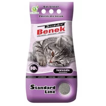 Kosmētiskā kaķu pakaišu smilts Super Benek Standard Lavanda 10 L — bentonīta, aromatizēta, pelēkas granulas
