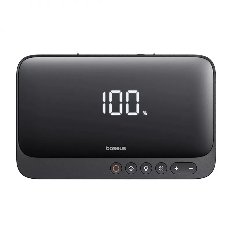 Portable charger Baseus Super Energy 6000 mAh — jump starter, LiPo 6000 mAh, 300 A start current, 150 PSI, built-in display & flashlight, USB-C + USB-A, Melns