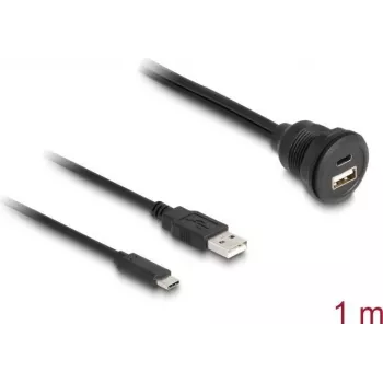 DeLOCK USB 2.0 kabelis USB Type-A spraudnis un USB Type-C vīrišķais uz USB Type-A sievišķo un USB Type-C sievišķo 1 m melns