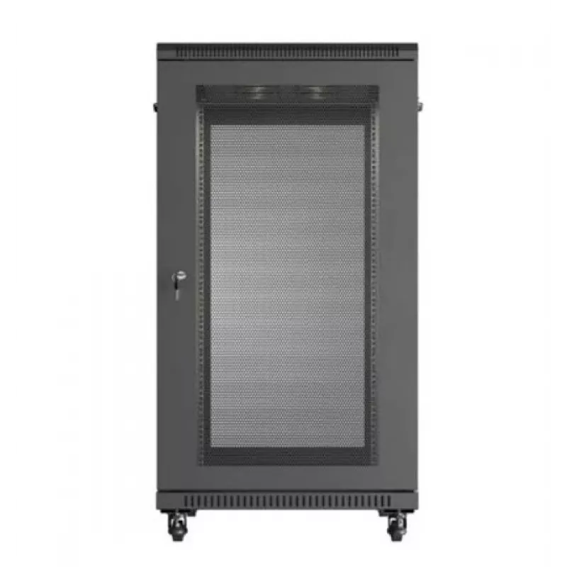 19 collu statīva skapis LANBERG FF01-6022-23B, 22U, 600×1000 mm, melns, perforētas durvis