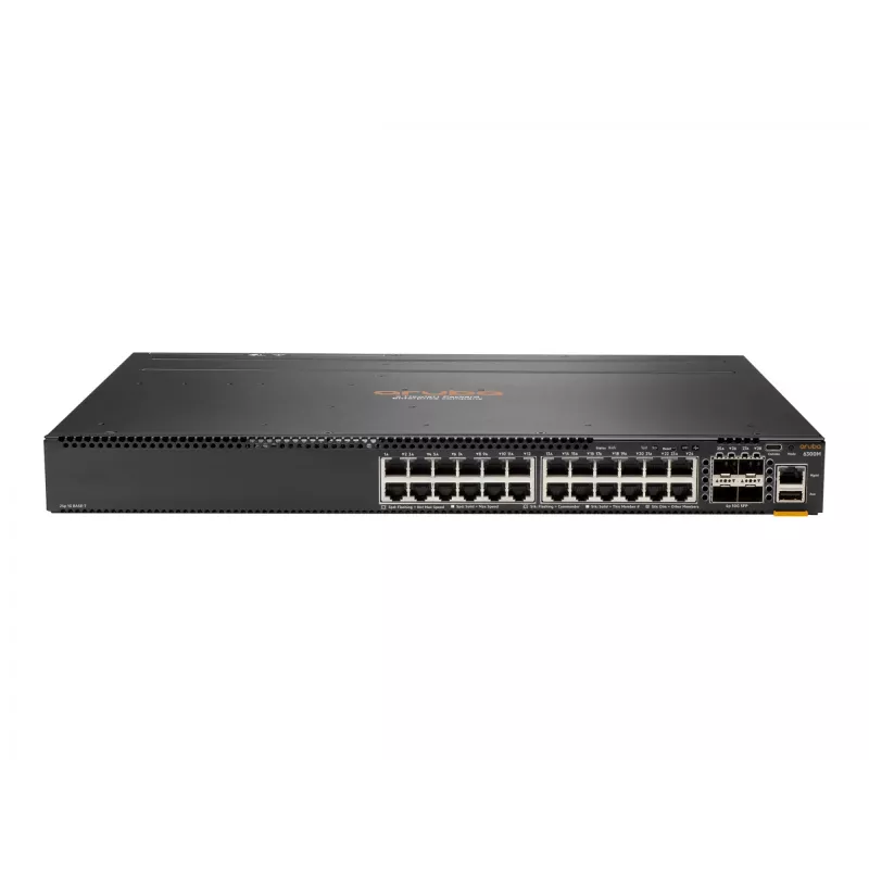 HPE - Aruba sērija - Aruba 6300F - slēdzis - L3 - pārvaldāms - 24 x 10/100/1000 + 4 x 1 Gigabitu / 10 Gigabitu / 25 Gigabitu / 50 Gigabitu SFP56 (augšupsaite / stekēšana) priekšā un sānā uz aizmuguri