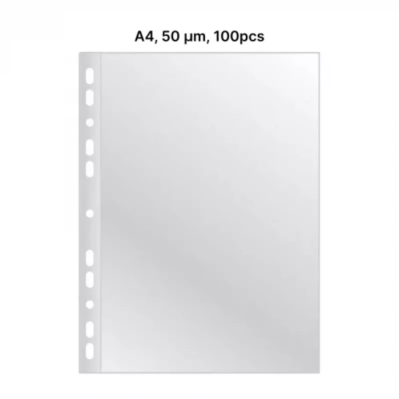 AD Class PUNCHED POCKET Cristal Clear A4 50 micr., iepakojums 100 gab.