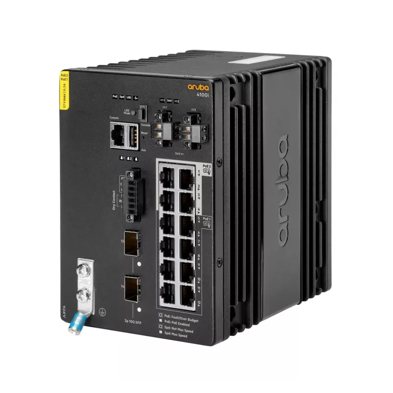Hewlett Packard Enterprise HPE Aruba 4100i - Slēdzis - 8 x 10/100/1000 (PoE Class 4) + 4 x 10/100/1000 (PoE Class 6) + 2 x SFP+ - DIN sliedes montāža - PoE Class 4 / PoE Class