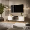 TV skapis cama meble LUCCA 180x40x59 cm — balta skaidu plātnes virsma, balts rāmis