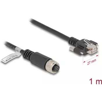 Tīkla kabelis DeLOCK M12 kabelis ar A kodu, 8 kontaktu sievišķā spraudnis uz RJ45 spraudni, Cat5e, 1 m, melns