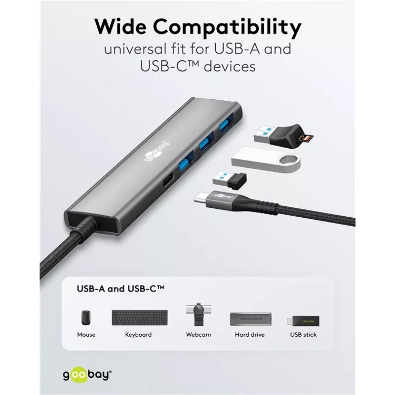 Goobay Slim 4-Port USB-Hub USB-C uz/USB-A 5 Gbit/s - -Plug> 1x (76562)