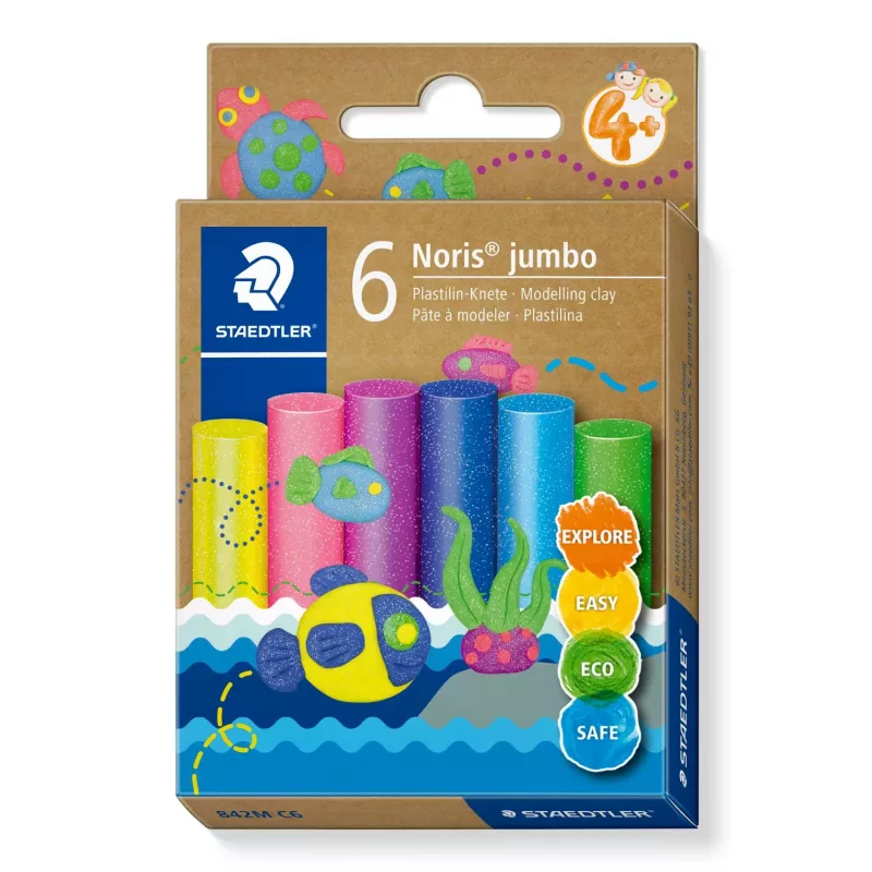 Modelēšanas māls Staedtler Noris Jumbo Glitter – netoksisks, viegli veidojams, MPN 842M C6
