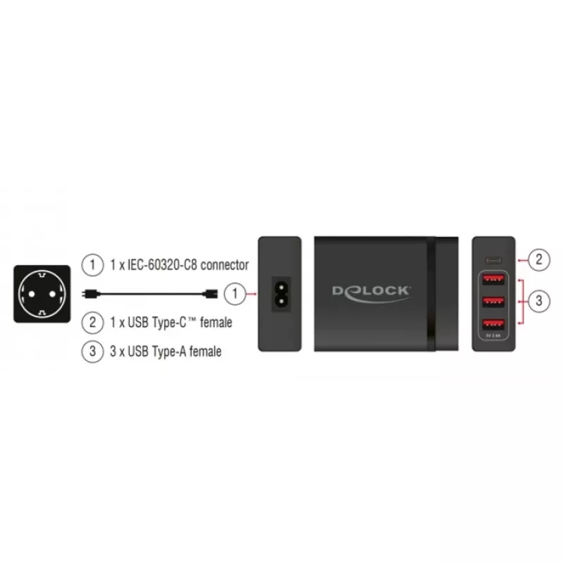 DeLOCK USB sienas lādētājs 63974 Universal Melns AC Indoor