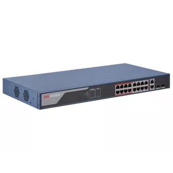 Hikvision DS-3E1318P-EI tīkla slēdzis, pārvaldīts Fast Ethernet (10/100), Power over Ethernet (PoE), 1U, zils