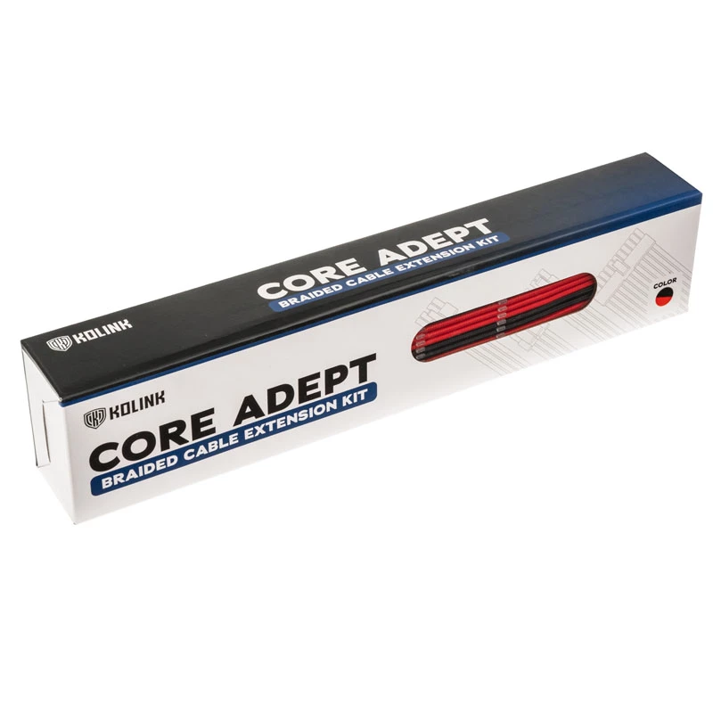 Pīto kabeļu pagarinājuma komplekts Kolink Core Adept – 20+4pin, 8pin, 4+4pin, 3×6+2pin; garumi 300–350 mm; PET apvalks; vara vadi