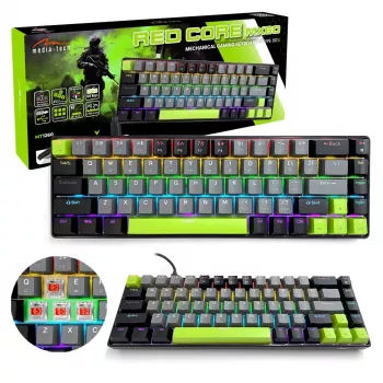 Mehāniskā tastatūra MEDIA-TECH MT1260 Red Core MX60, 60% formas koeficients, CHERRY MX Red slēdži, RGB fona apgaismojums, USB, zaļa