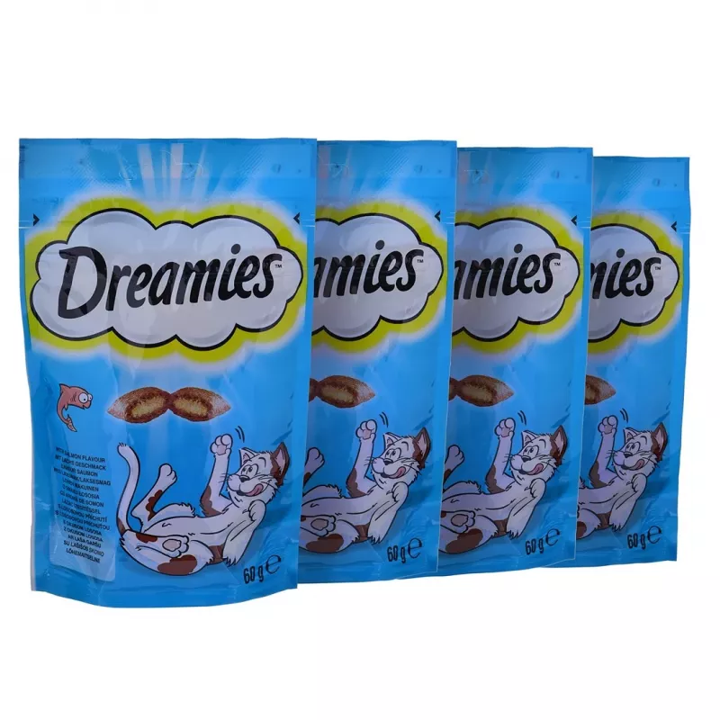 Cat treats Dreamies Cheese, Chicken, Salmon sortiments 12×60 g — meaty solid snacks, Protein 31%, Fat 21%