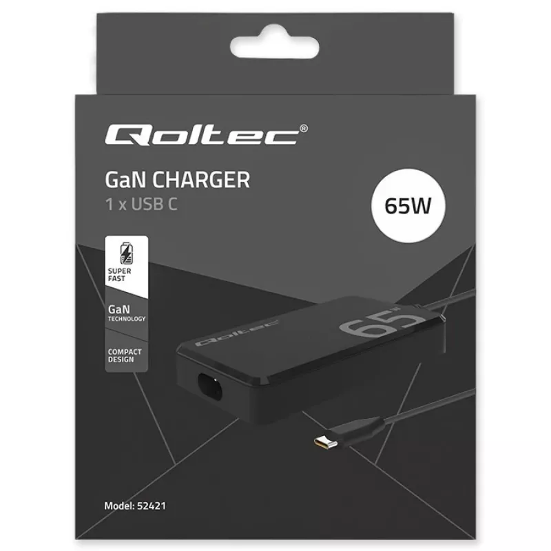QOLTEC Charger 65W GaN Super Fast plāns PD 5-20V 3.25A USB-C