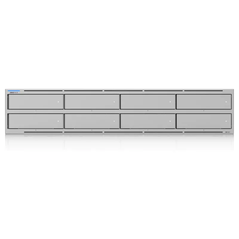 Ubiquiti UniFi UNAS Pro 8 tīkla datu glabātuve, 2HE, statīva montāža, 10 Gbps, 8x HDD / 2x M.2 sloti, UniFi integrācijas (UNAS-PRO-8)