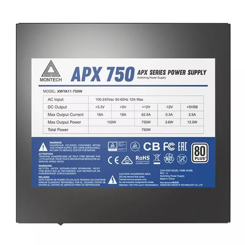 Montech APX750 barošanas bloks 750 W 20+4 kontaktu ATX ATX melns