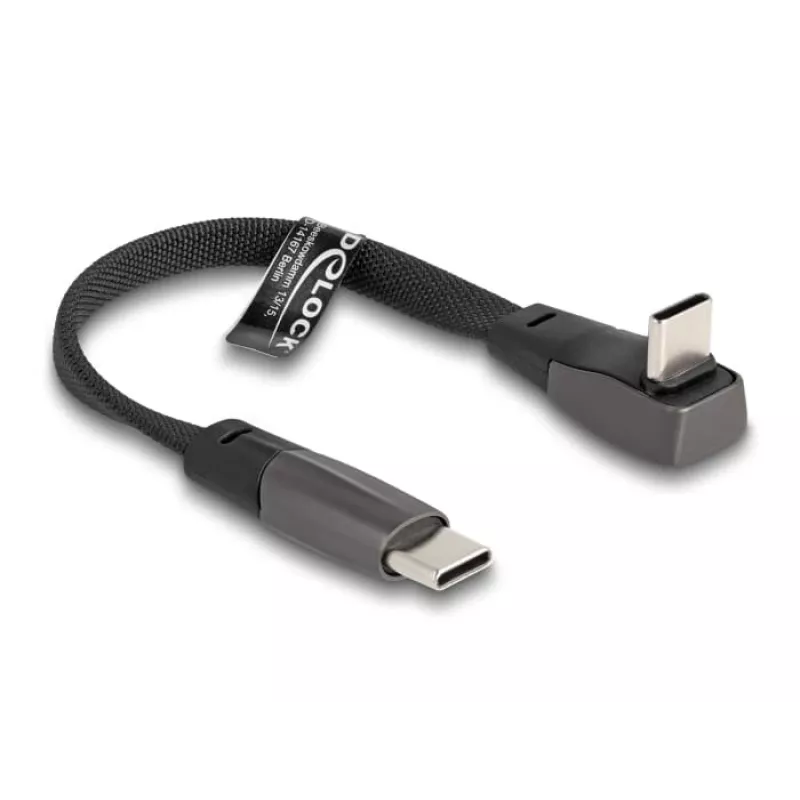 DeLOCK USB 2.0 plakanā lentes kabelis USB Type-C vīrišķais uz USB Type-C vīrišķais leņķveida PD 3.0 60 W 14 cm melns