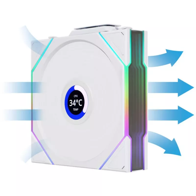 Lian Li UNI FAN TL Wireless LCD 120 balta — 120mm PWM ventilators ar bezvadu LCD kontrolieri