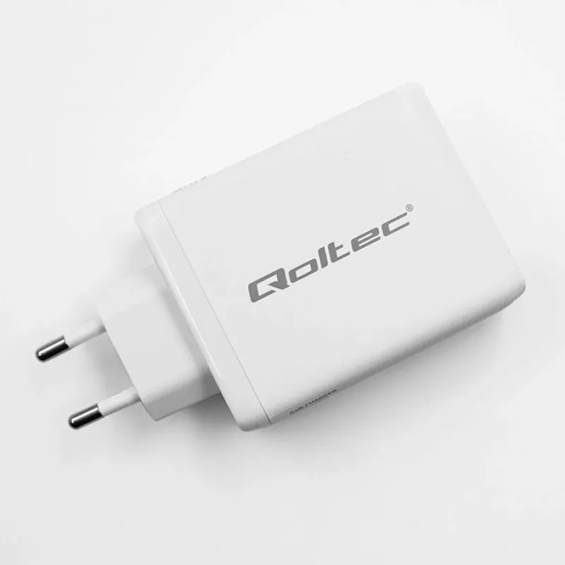 Lādētājs QOLTEC 100W GaN USB-C Dual PD 5–20V 1.5–5A, 2×USB-C