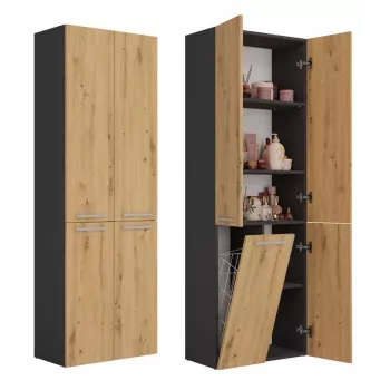 Topeshop NEL 1K DD ANT/ART KP vannas istabas uzglabāšanas skapis Grafīts, Ozols