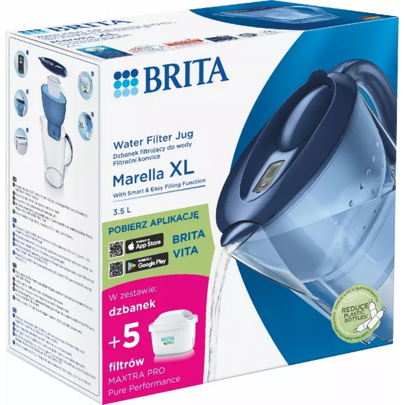 Ūdens filtrēšanas krūze BRITA Marella XL ar 5 MAXTRA PRO kasetnēm, zila