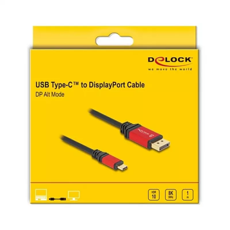 DeLOCK USB Type-C uz DisplayPort kabelis 8K 30Hz HDR 1m sarkans