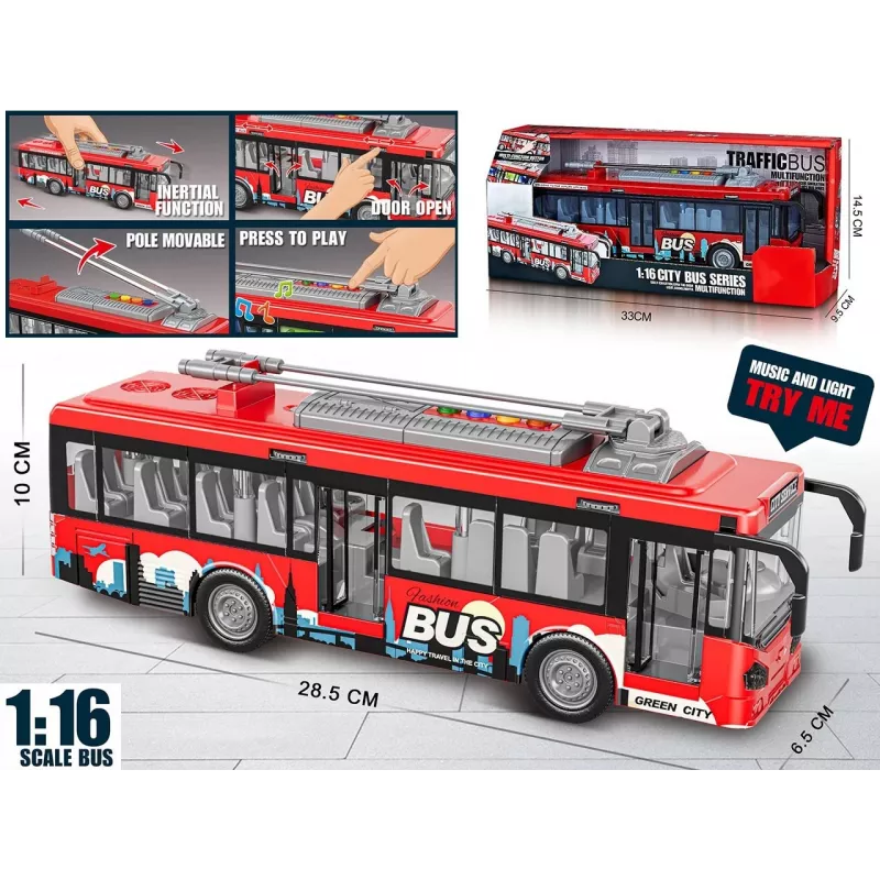 Rotaļu autobuss ar gaismām, skaņu un atveramām durvīm, modelis Madej 012865