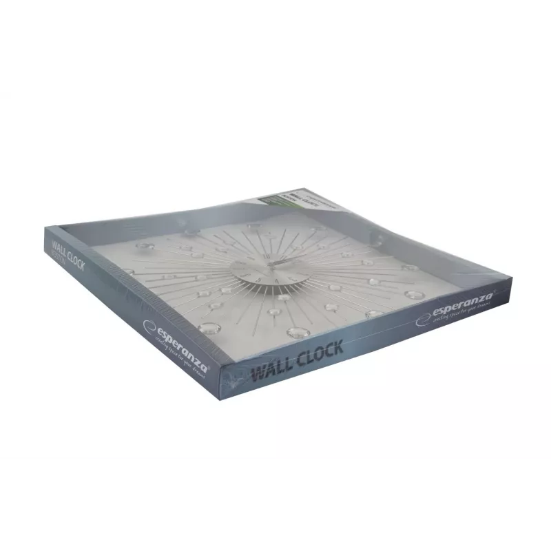 Sienas pulkstenis ESPERANZA EHC002 — mehānisks apaļš, 50 cm diametrs, 25 mm dziļums, alumīnija rāmis, stikla pārsegs, nerūsējošā tērauda apdare