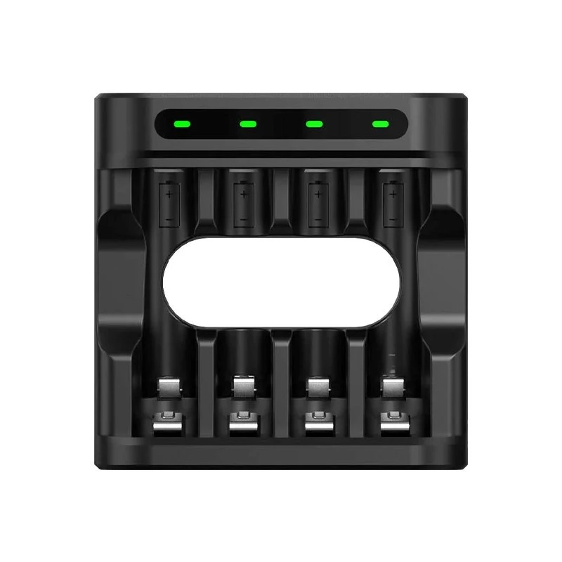 Akumulatoru lādētājs XTAR 4 vietu, AA/AAA (Li-ion, NiMH) USB-C, LED indikatori, melns