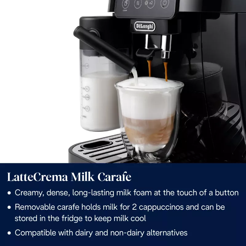 Kombinētais kafijas automāts De’Longhi Magnifica ECAM220.60.B — 1,8 l ūdens tvertne, 250 g pupiņu tvertne, keramikas dzirnaviņas, melns