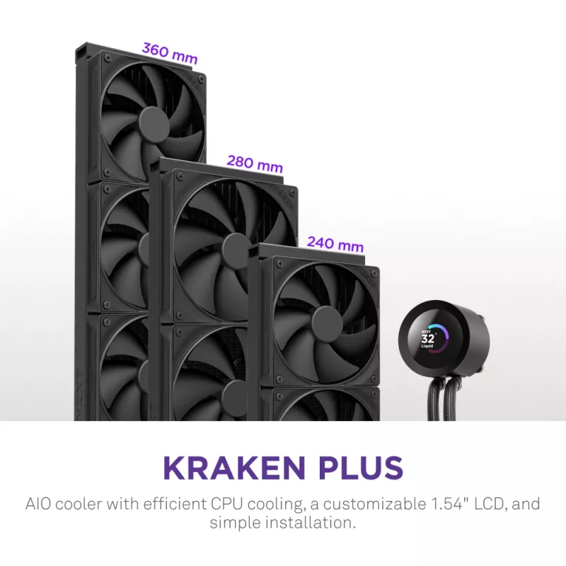 Viss vienā šķidruma dzesētājs NZXT Kraken Plus 280 14 cm melns