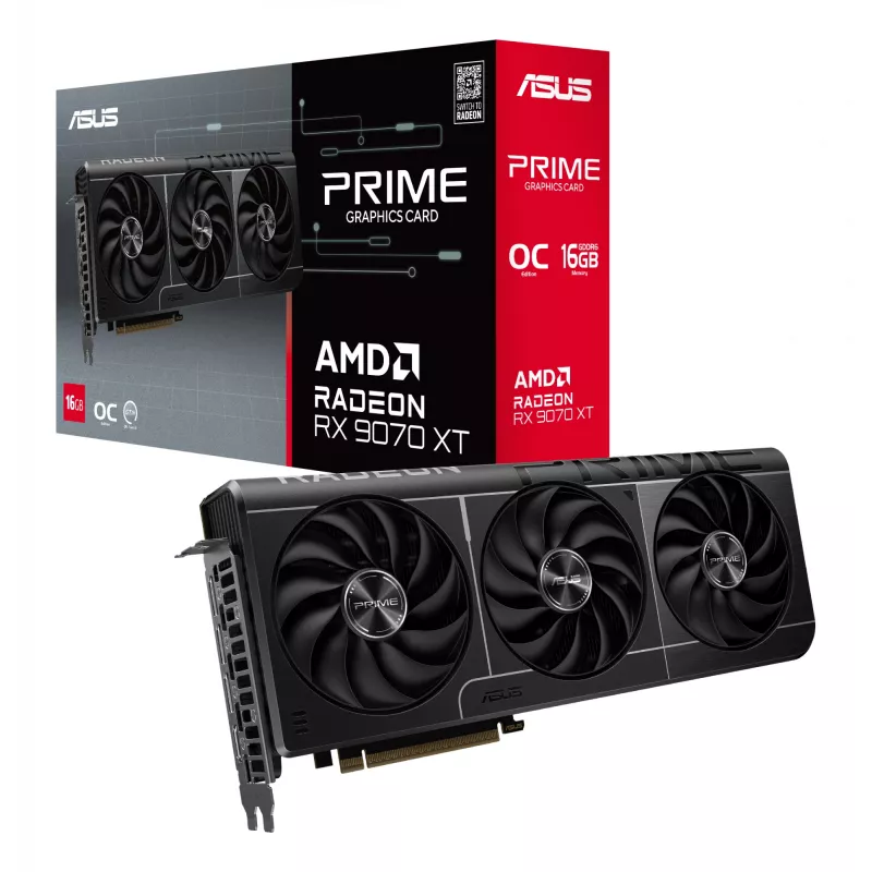 Grafikas karte ASUS PRIME RX 9070 XT 16GB GDDR6 PCIe 5.0, 256-bit, 3x DisplayPort 2.1a, HDMI 2.1b, 3x8-pin, 312×130×50 mm