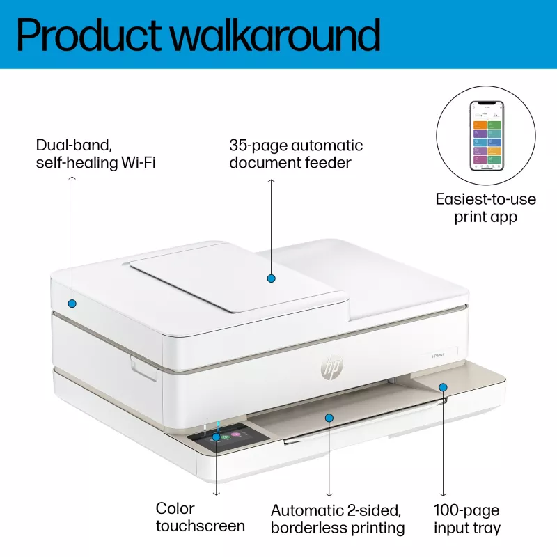 HP ENVY 6520e Bezvadu Daudzfunkciju Krāsu Printeris, Instant Ink; Fotogrāfiju drukāšana