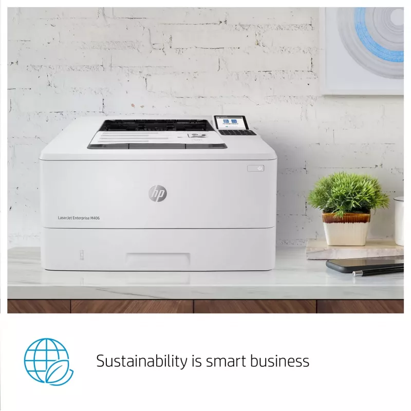 HP LaserJet Enterprise M406dn, lāzerprinteris, 1200 x 1200 DPI, A4, 38 lpp/min, abpusējā drukāšana, tīklam gatavs