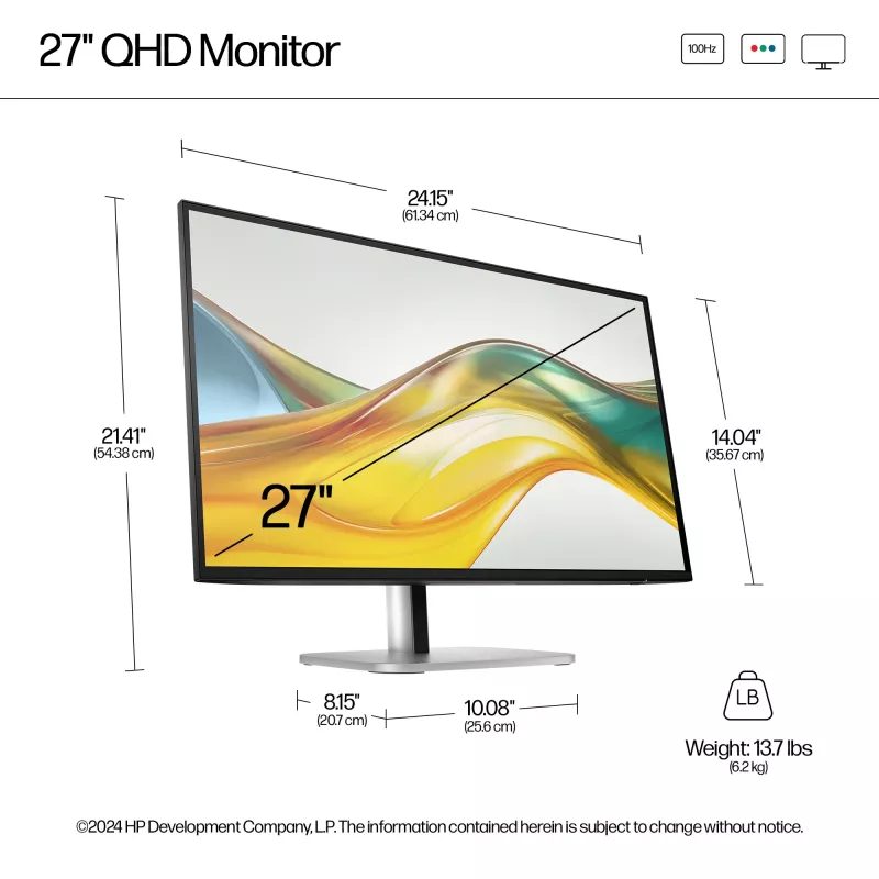 HP Series 5 Pro 27 collu QHD monitors - 527pq, 68,6 cm (27 colli), 2560 x 1440 pikseļi, Quad HD, LCD, 5 ms, Melns