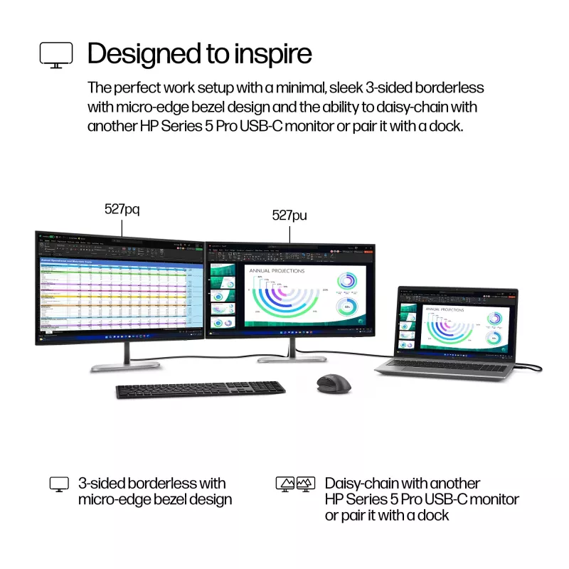 HP Series 5 Pro 27 collu QHD monitors - 527pq, 68,6 cm (27 colli), 2560 x 1440 pikseļi, Quad HD, LCD, 5 ms, Melns