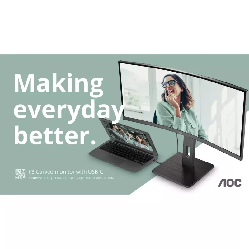 AOC CU34P3CV datora monitors 86,4 cm (34 colli) 3440 x 1440 pikseļi UltraWide Quad HD LED Melns