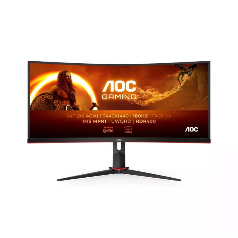 AOC CU34G2XP/BK 34 collu VA monitors, 3440×1440, 21:9, 180 Hz, 1 ms, 2×HDMI, melns