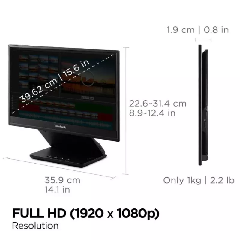 Viewsonic VP sērijas VP16-OLED datora monitors 40,6 cm (16 collas) 1920 x 1080 pikseļi Full HD Melns