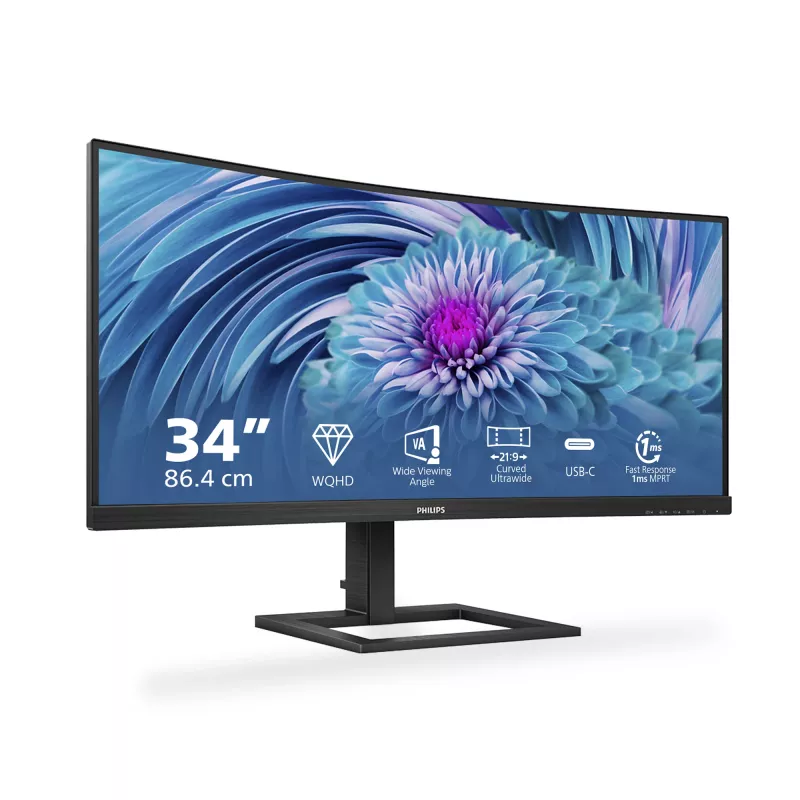 Philips E Line 346E2CUAE/00 datora monitors 86,4 cm (34 colli) 3440 x 1440 pikseļi Wide Quad HD+ LCD Melns